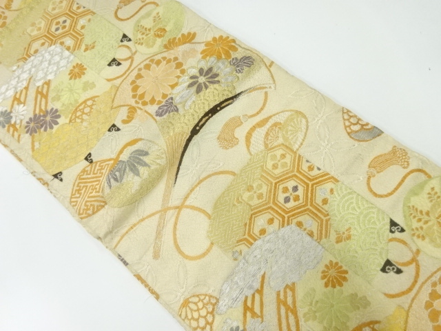 JAPANESE KIMONO / ANTIQUE MARU OBI / WOVEN BUCKET & FLOWER